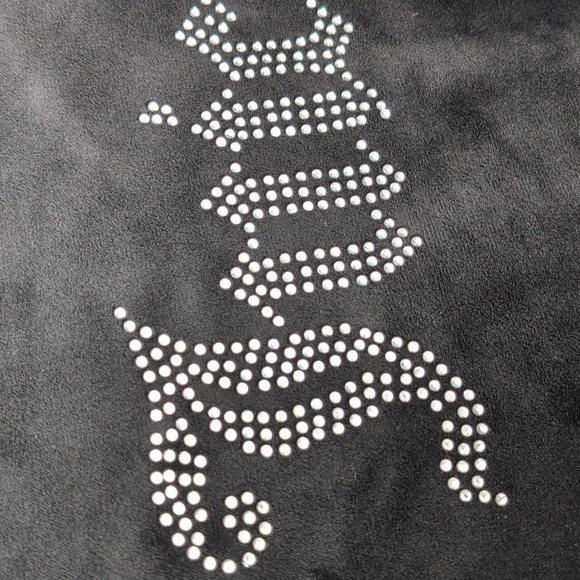 Vintage Y2K Juicy Couture Bling Rhinestone Velour Soft Black Cropped Shirt Med - Picture 5 of 7